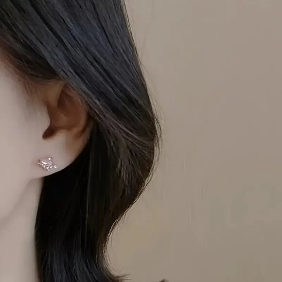 Pink Heart Earrings with Diamond Simulant Accents - Picture 3 of 5